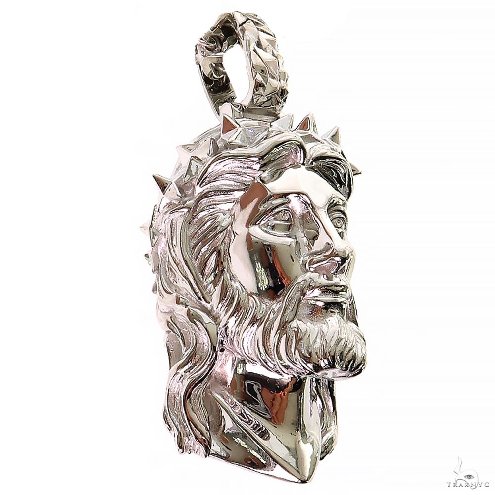 Silver Spikes Crown Jesus Pendant, Medium | TraxNYC