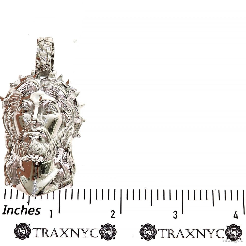 アクセサリー 925 SILVER Jesus Head Pendant Necklace Silver Spikes Crown Jesus Pendant, Medium | TraxNYC