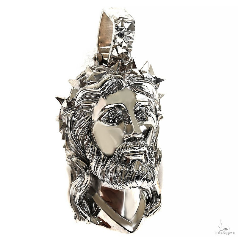 Silver Spikes Crown Jesus Head Pendant X-Large Size 70025 - Image 2