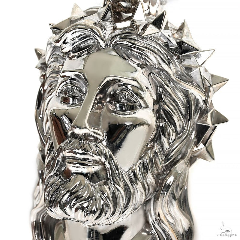 Silver Spikes Crown Jesus Head Pendant X-Large Size 70025 - Image 3