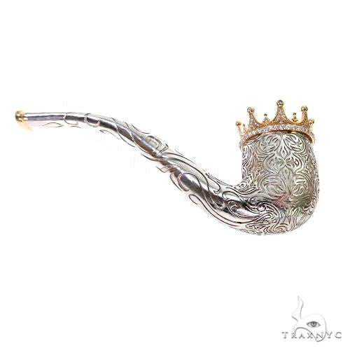 Silver and Gold Smoking Crown Diamond Pipe 67555 - Image 5