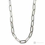 Silver solid paper clip link chain with 5.7mm rectangular links, 24 inches long.