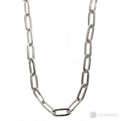 Silver solid paper clip link chain with 5.7mm rectangular links, 24 inches long.