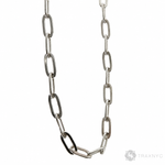 Silver solid paper clip link chain with 5.7mm rectangular links, 24 inches long.
