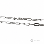 Silver solid paper clip link chain with 5.7mm rectangular links, 24 inches long.