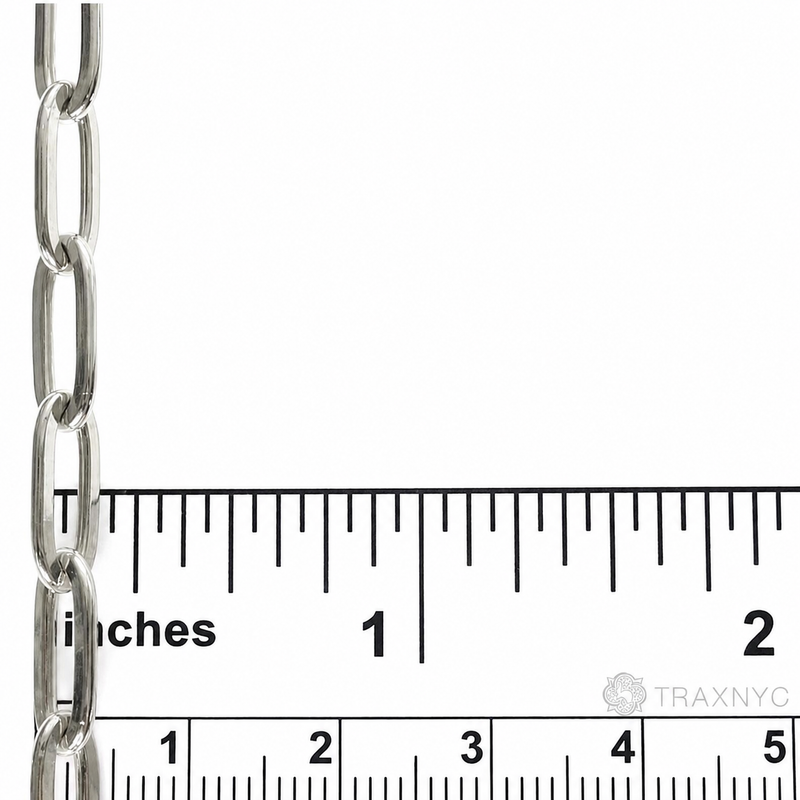 Silver solid paper clip link chain with 5.7mm rectangular links, 24 inches long.