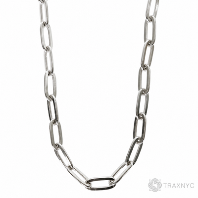 Silver solid thin paper clip link chain, 2.7mm thickness, 24-inch length, sleek finish.