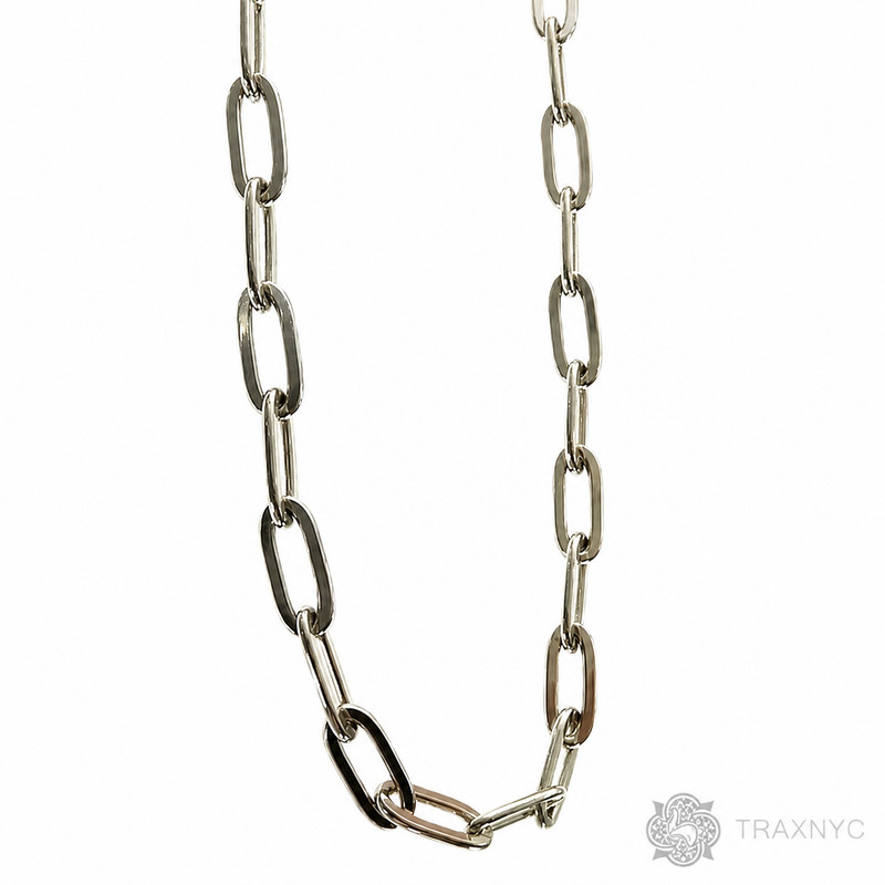 Silver thin paper clip link chain with 3.1mm links, 24 inches long, polished finish.