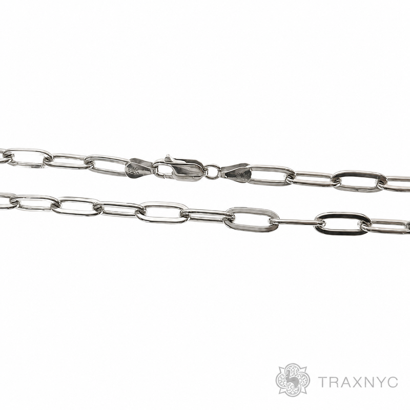 Silver solid thin paper clip link chain, 2.7mm thickness, 24-inch length, sleek finish.