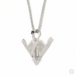 Silver B-2 bomber pendant with black diamond detail on silver chain necklace.