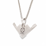Silver B-2 Bomber pendant with engraved emblem on thick silver chain necklace.