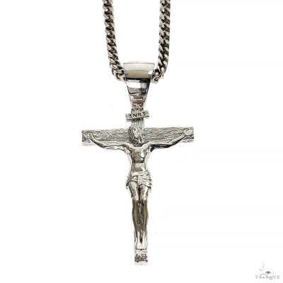 Silver Crucifix Jesus Cross Pendant Franco Chain Set 70024