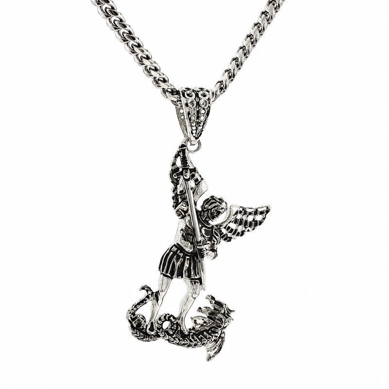 Silver Saint Michael Pendant & Miami Cuban chain set 71780