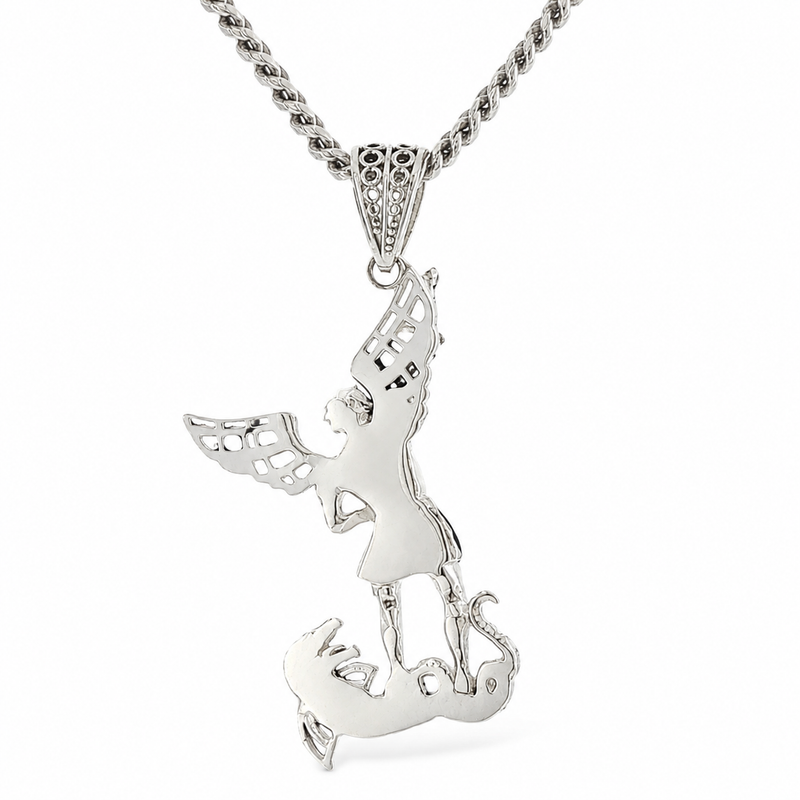 Silver Saint Michael Pendant & Miami Cuban chain set 71780