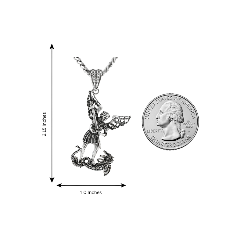 Silver Saint Michael Pendant & Miami Cuban chain set 71780
