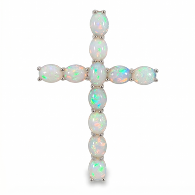Silver Spiritual Opal Cross Pendant 