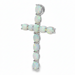 Silver cross pendant set with opal stones in prong settings