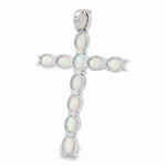 Silver cross pendant set with opal stones in prong settings