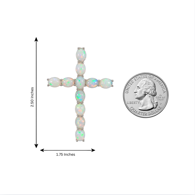 Silver cross pendant set with opal stones in prong settings