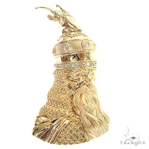 Yellow gold Skanderbeg pendant with detailed helmet and chainmail design, men's jewelry