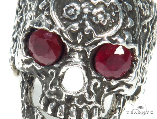 Skull Bezel Ruby Silver Ring, photo 3 of 6