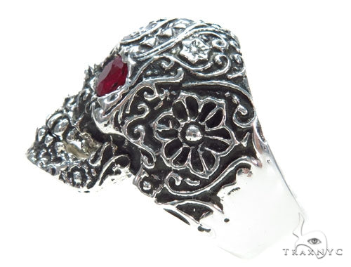 Skull Bezel Ruby Silver Ring 41504 - Image 4