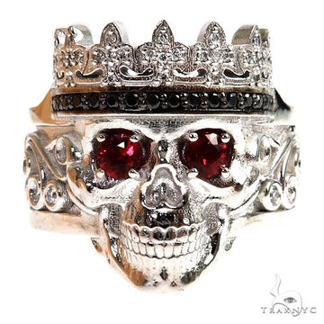 Platinum 0.98 Ctw Lab-Grown Diamond Skull Sovereign Crown Ring