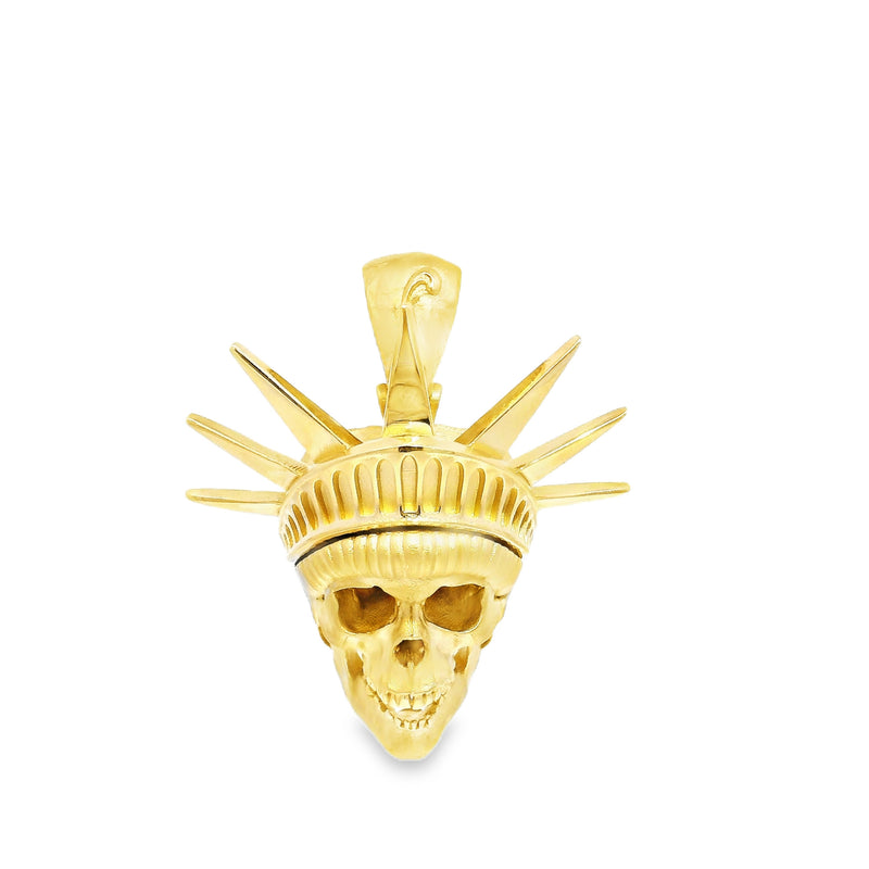 Yellow gold men's pendant shaped like a skull wearing a Liberty-style crown with spikes.
