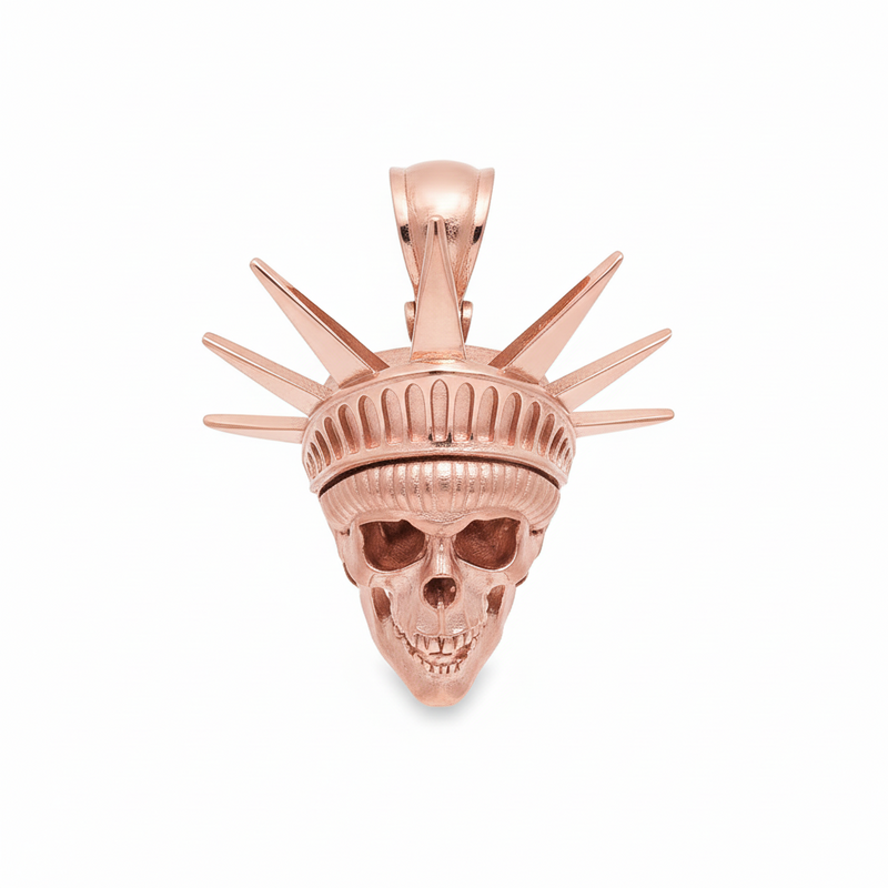 Yellow gold men's pendant shaped like a skull wearing a Liberty-style crown with spikes.