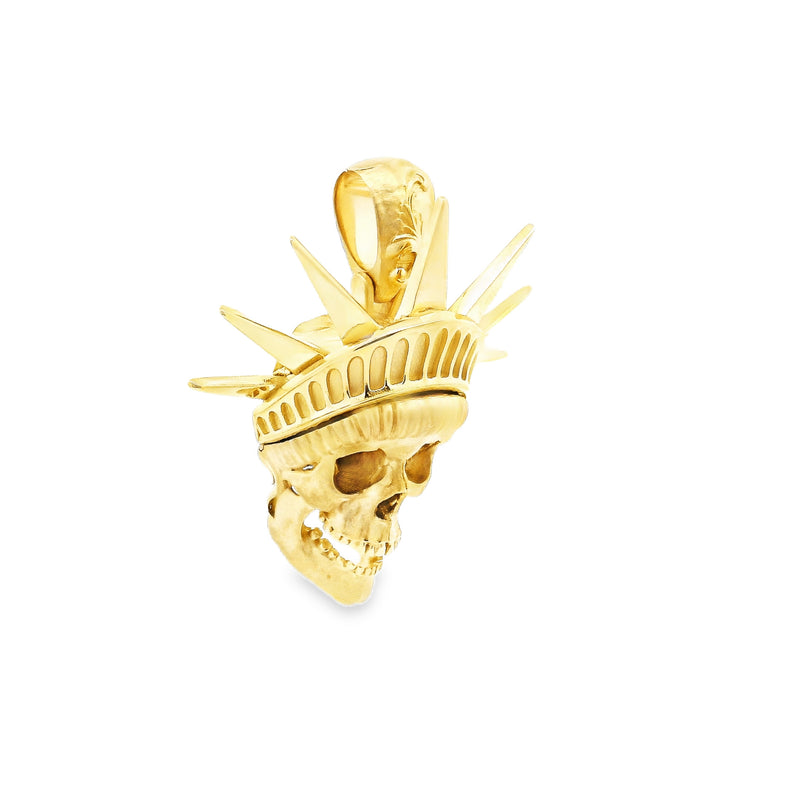 Yellow gold men's pendant shaped like a skull wearing a Liberty-style crown with spikes.