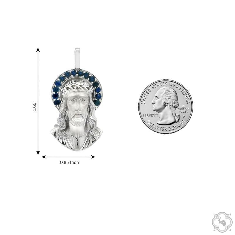 Sapphire Halo Silver Jesus Pendant, photo 8 of 8