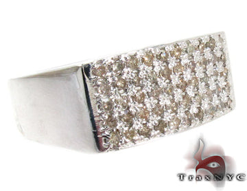 Slim men's silver ring with a rectangular face of prong-set round diamonds