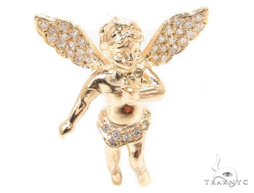 14k yellow gold angel pendant set with round-cut diamonds – front face view