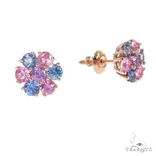 14K Gold Small Cotton Candy Flower Earrings, photo 2 of 4