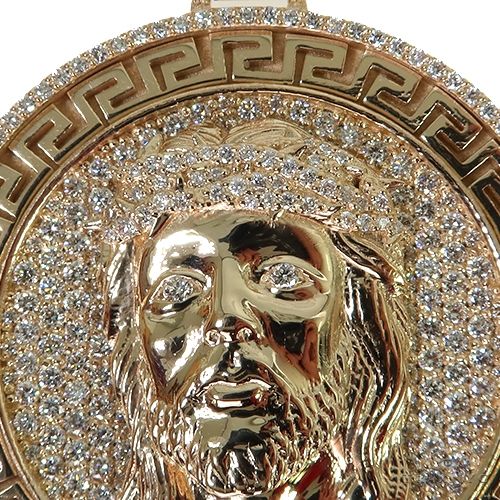 14K Gold Greek Motif Jesus Diamond Pendant [Medium], photo 3 of 6