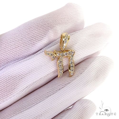 14K Gold Small Jewish Chai Diamond Pendant, photo 7 of 8