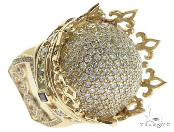 Men's royal crown ring in gold tone with round-cut diamonds in prong and bezel settings, front-facing view