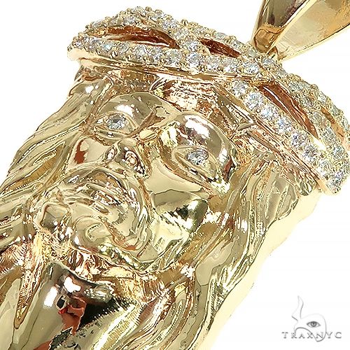 Solid 14K Gold Diamond Crown Jesus Pendant 66406 - Image 4