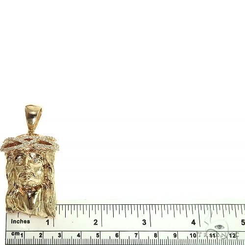 Solid 14K Gold Diamond Crown Jesus Pendant 66406 - Image 6