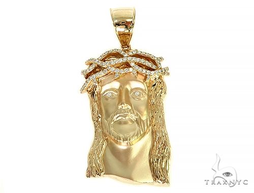 Solid 14K Gold Jesus Pendant With Diamond Crown 66152 - Image 1