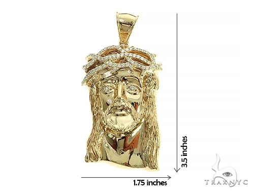 Solid 14K Gold Jesus Pendant With Diamond Crown 66152 - Image 5