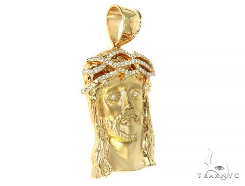 Solid 14K Gold Jesus Pendant With Diamond Crown 66152 - Image 2