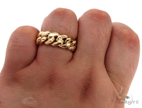 Solid 14K Yellow Gold Miami Cuban Link Ring 64678 - Image 6