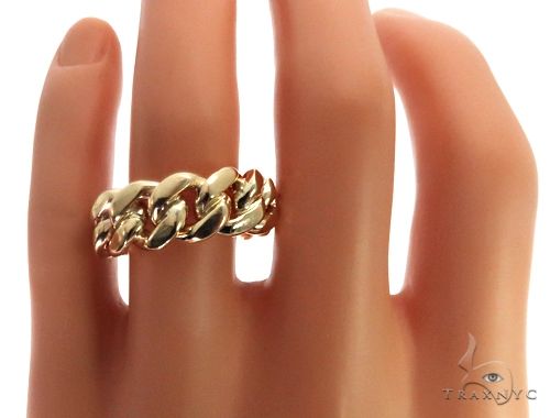 Solid 14K Yellow Gold Miami Cuban Link Ring 64679 - Image 5