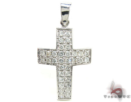 White gold men's crucifix pendant encrusted with square-cut diamonds