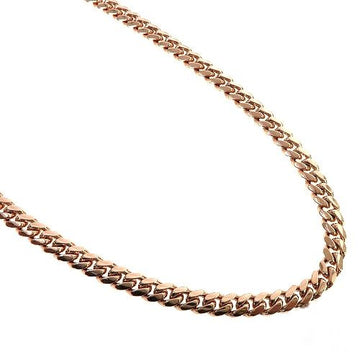 14K rose gold solid Miami Cuban link chain 6mm, 24 inches, flat-link close-up on white background