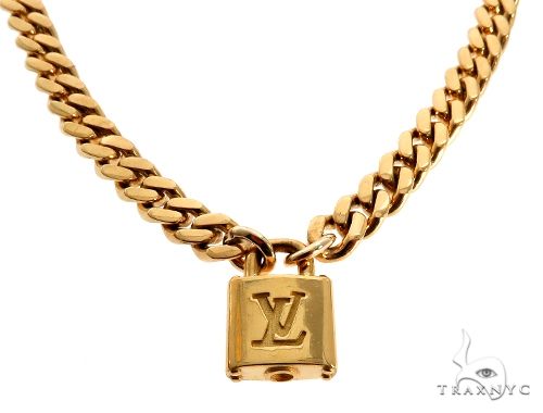 Yellow solid Miami Cuban link chain with custom LV lock pendant for men
