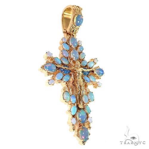 14K Gold Sovereign's Halo Opal Cross pendant, photo 2 of 7