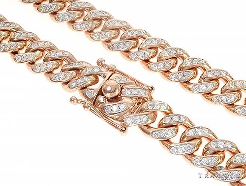 Heavy solid rose gold Miami Cuban link chain with a polished finish