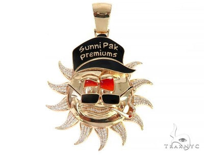Special Custom Yellow Gold  Prong Diamond Enamel Sunny Pendant 65255 - Image 1